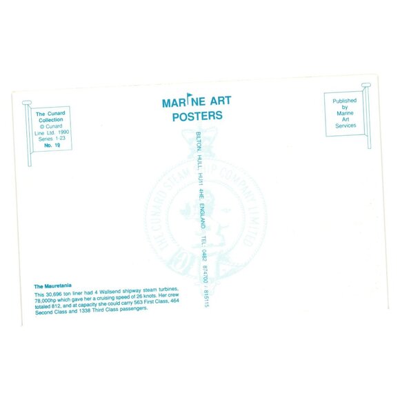 Cunard 1929 Marine Art Posters The Mauretania Vintage Postcard 19 of 23 Steam - Picture 2 of 2